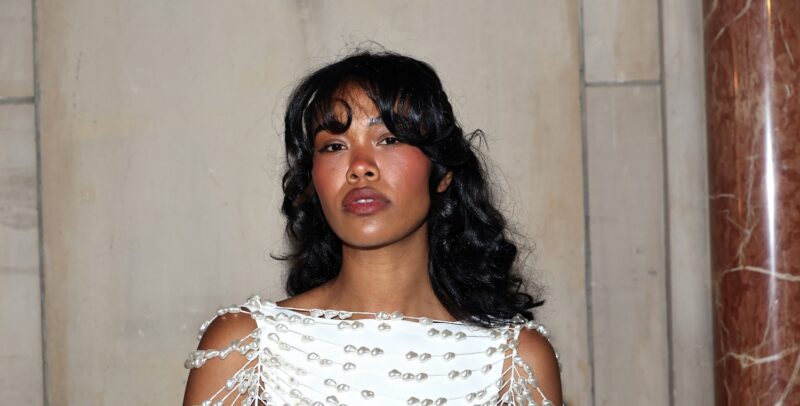 Amber Mark attends the Cult Gaia fashion show during New York Fashion Week on February 15, 2026 in New York City.