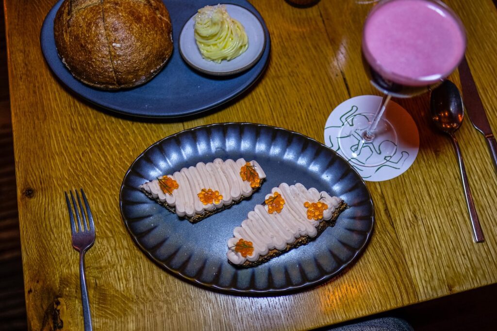 Trout mousse, $19; Bread and butter, $12, from Confidant in Brooklyn Heights