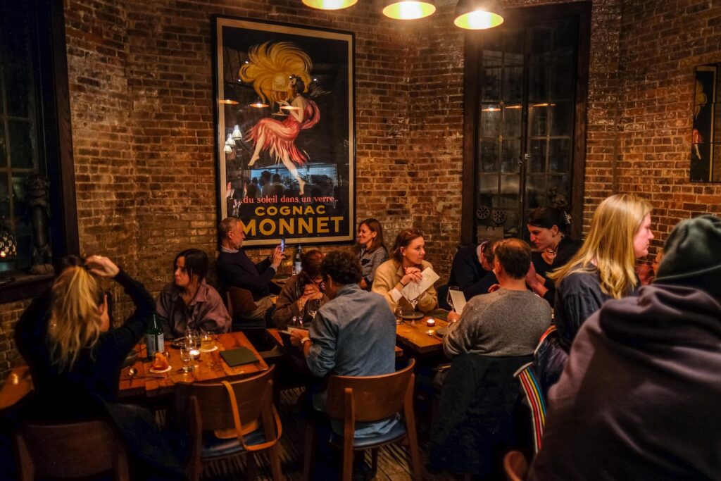 The dining room at Confidant in Brooklyn Heights