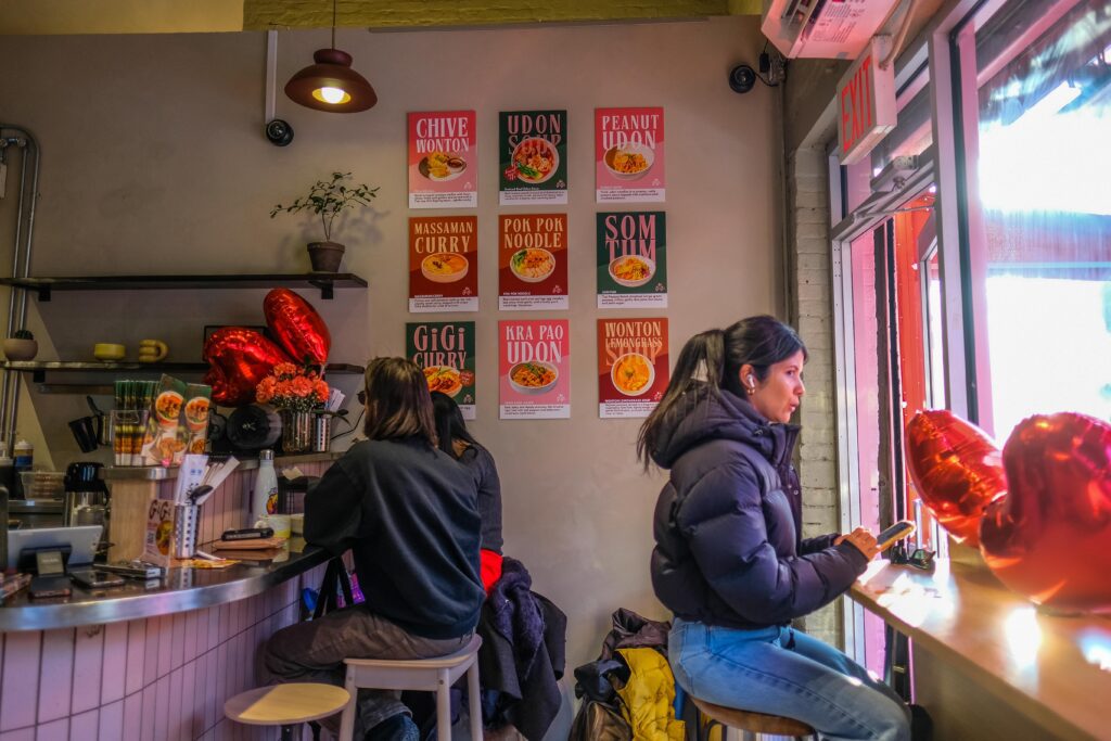 The quaint dining area at GiGi Curry and Noodle Bar in Bushwick, Brooklyn 