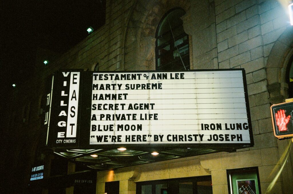 The marquee at Angelika East for the premiere of Christ Joseph's debut documentary, 'We're Here.'