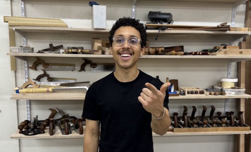 Comedian Jaboukie Young-White at Makeville woodworking shop in Gowanus, Brooklyn