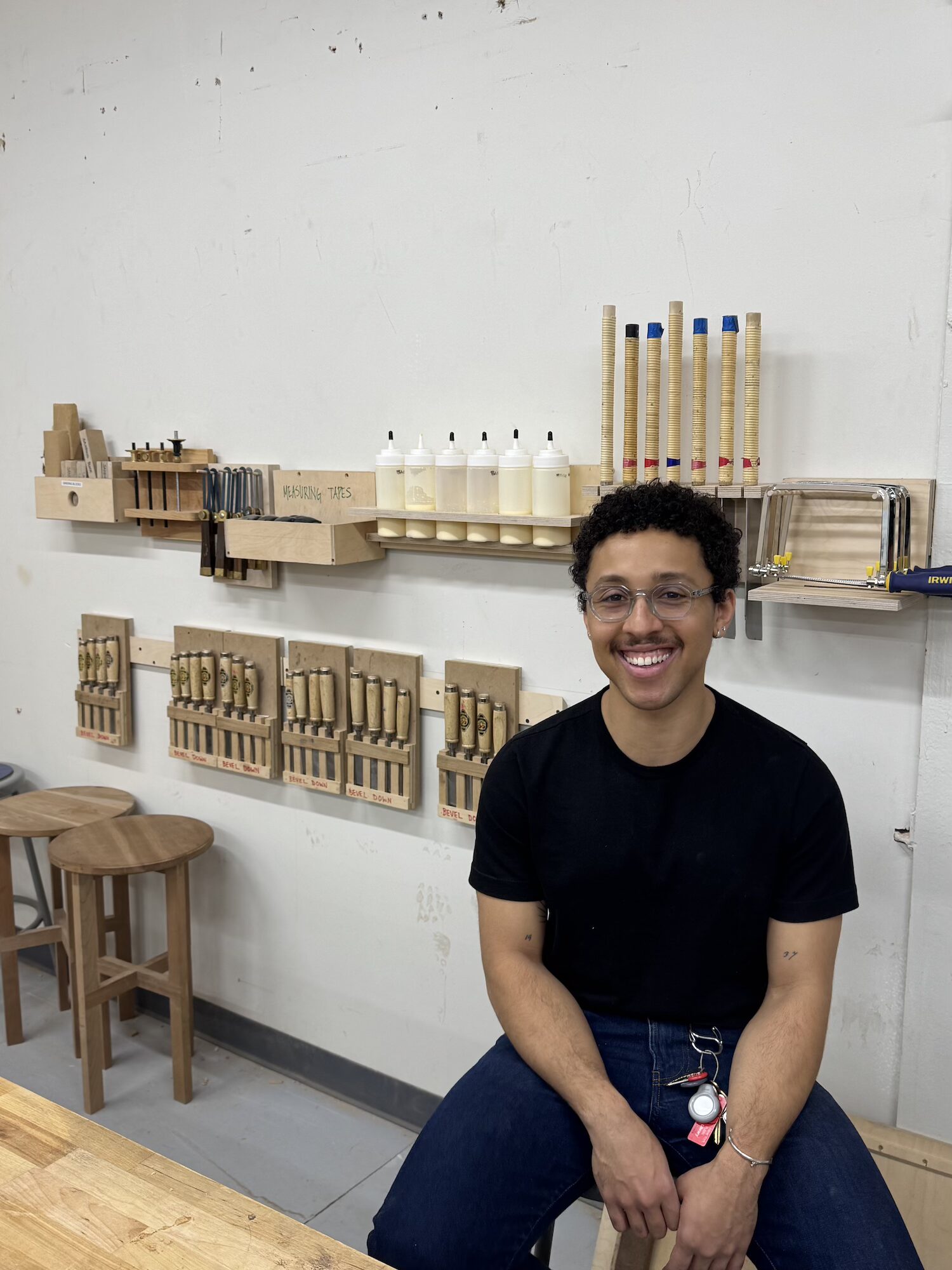 Comedian Jaboukie Young-White at Makeville woodworking shop in Gowanus, Brooklyn