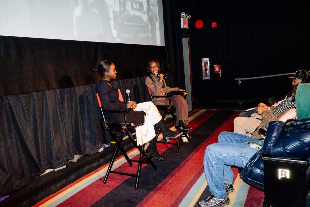 Filmmaker Christy Joseph and her sister leading a Q&A at the premiere of 'We're Here.'