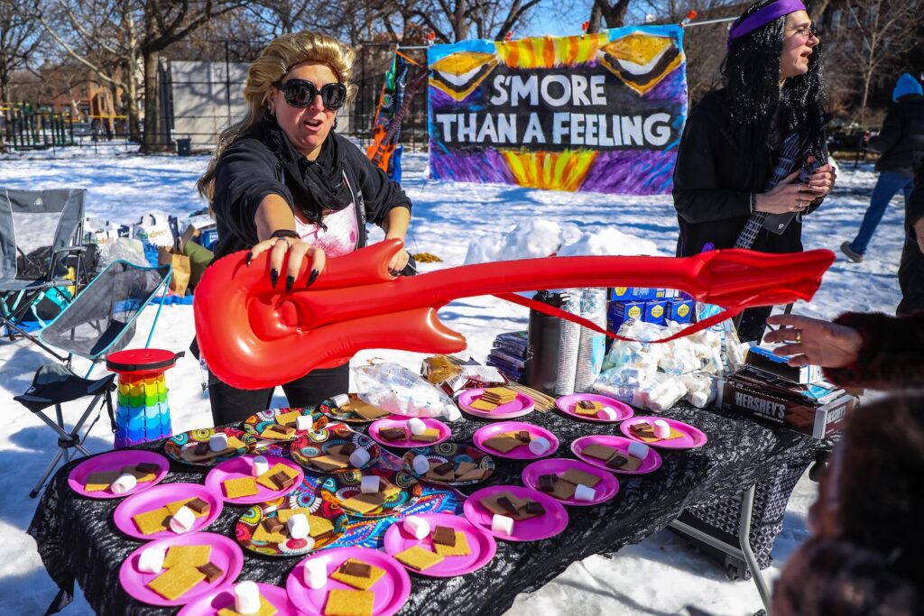 To get a smore you had to play air guitar at the eighth annual Competitive Winter Picnicking Games in Bed-Stuy, Brooklyn