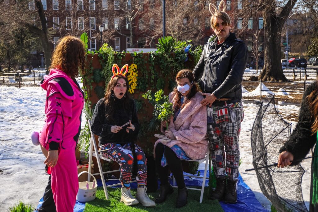Photo op courtesy of team Bad Bunnies at the eighth annual Competitive Winter Picnicking Games in Bed-Stuy, Brooklyn