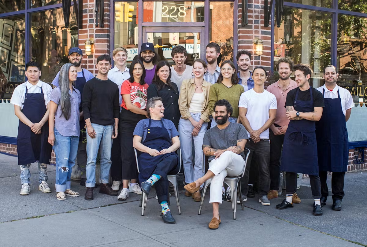 Chef April Bloomfield and Garbriel Stuhlman with their crew at Sailor in Fort Greene, Brooklyn. 