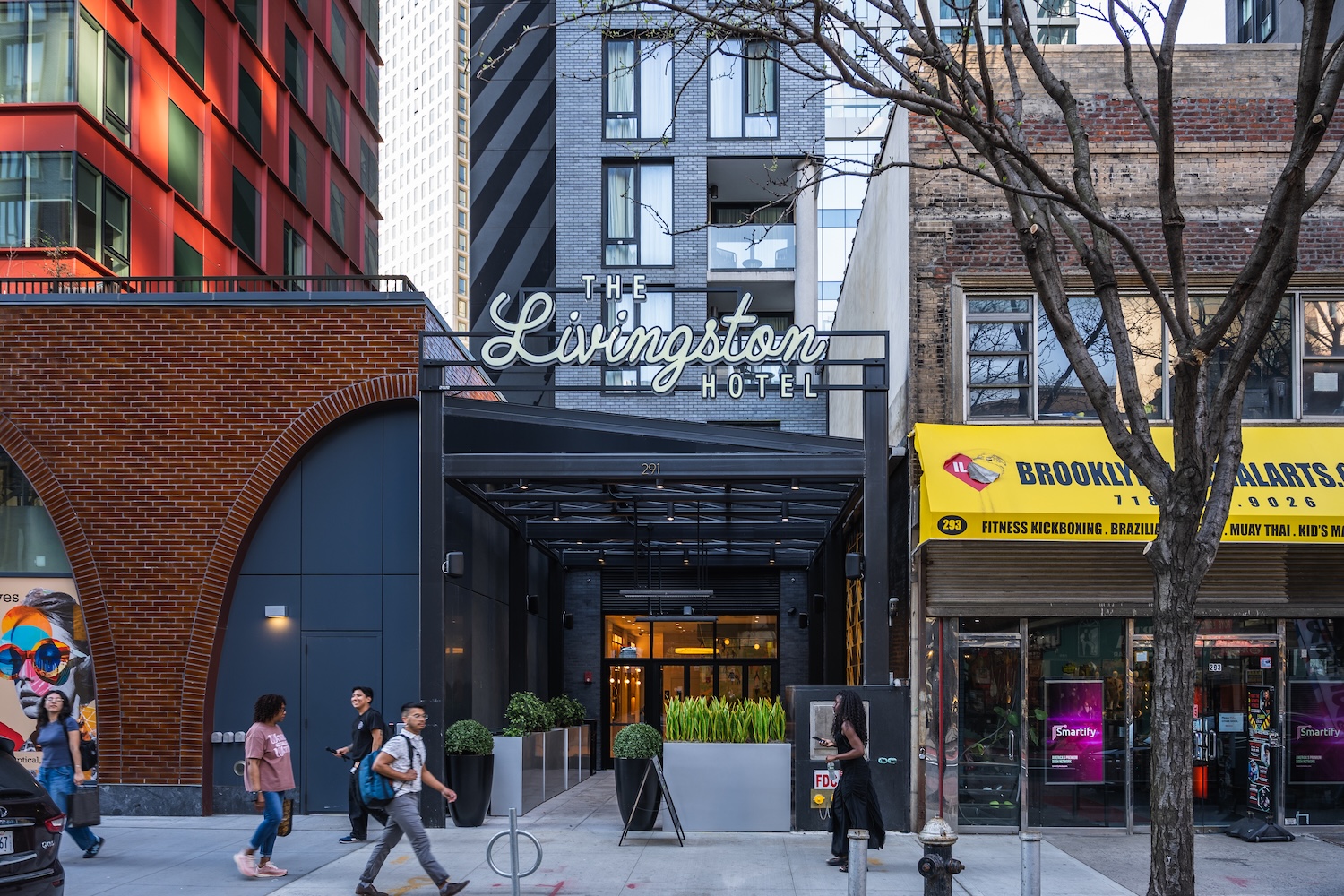 The entrance to the Livingston Hotel in Downtown Brooklyn.