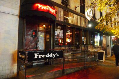 The entrance to Freddy's Bar in South Slope, Brooklyn