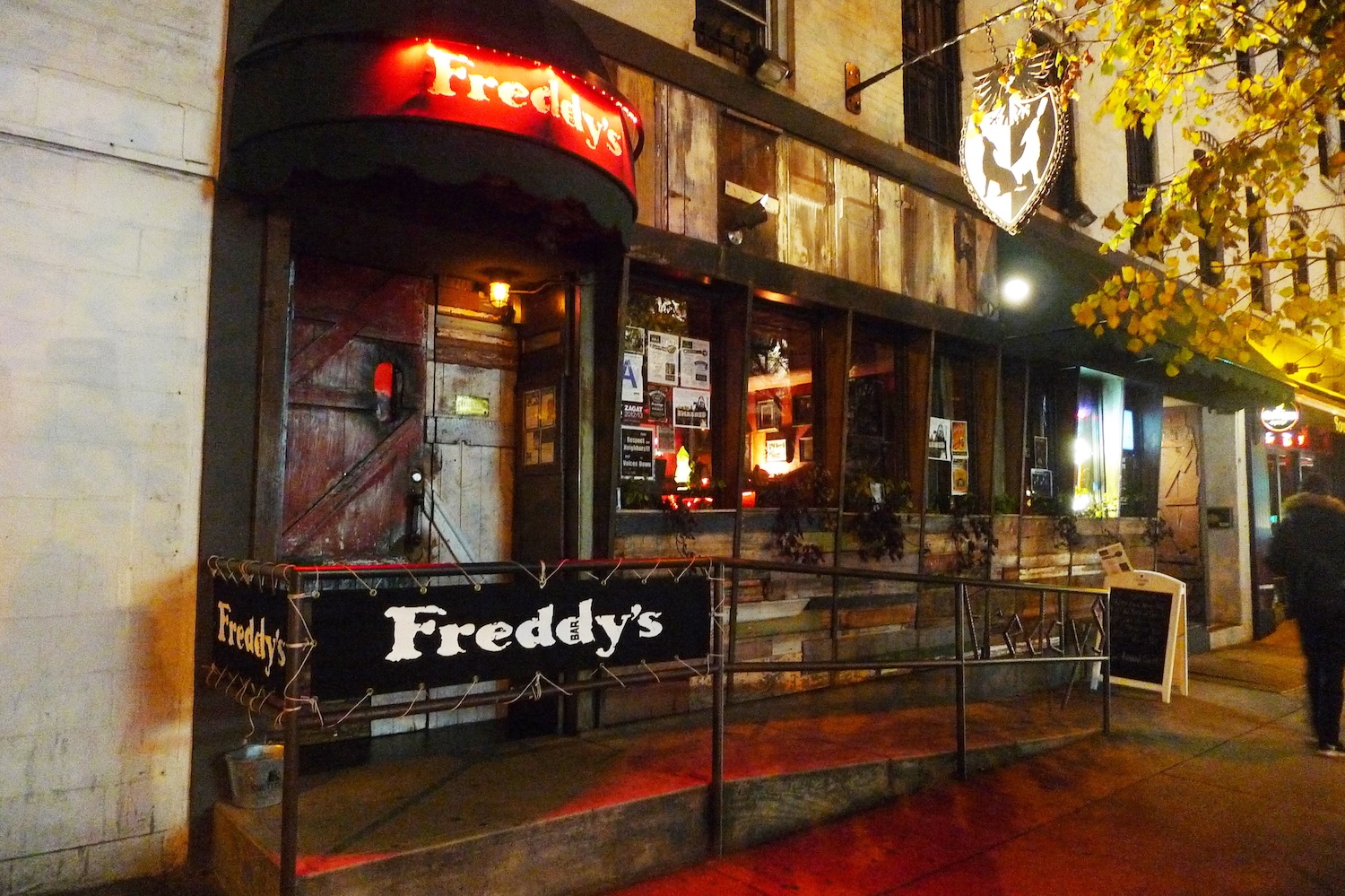 The entrance to Freddy's Bar in South Slope, Brooklyn