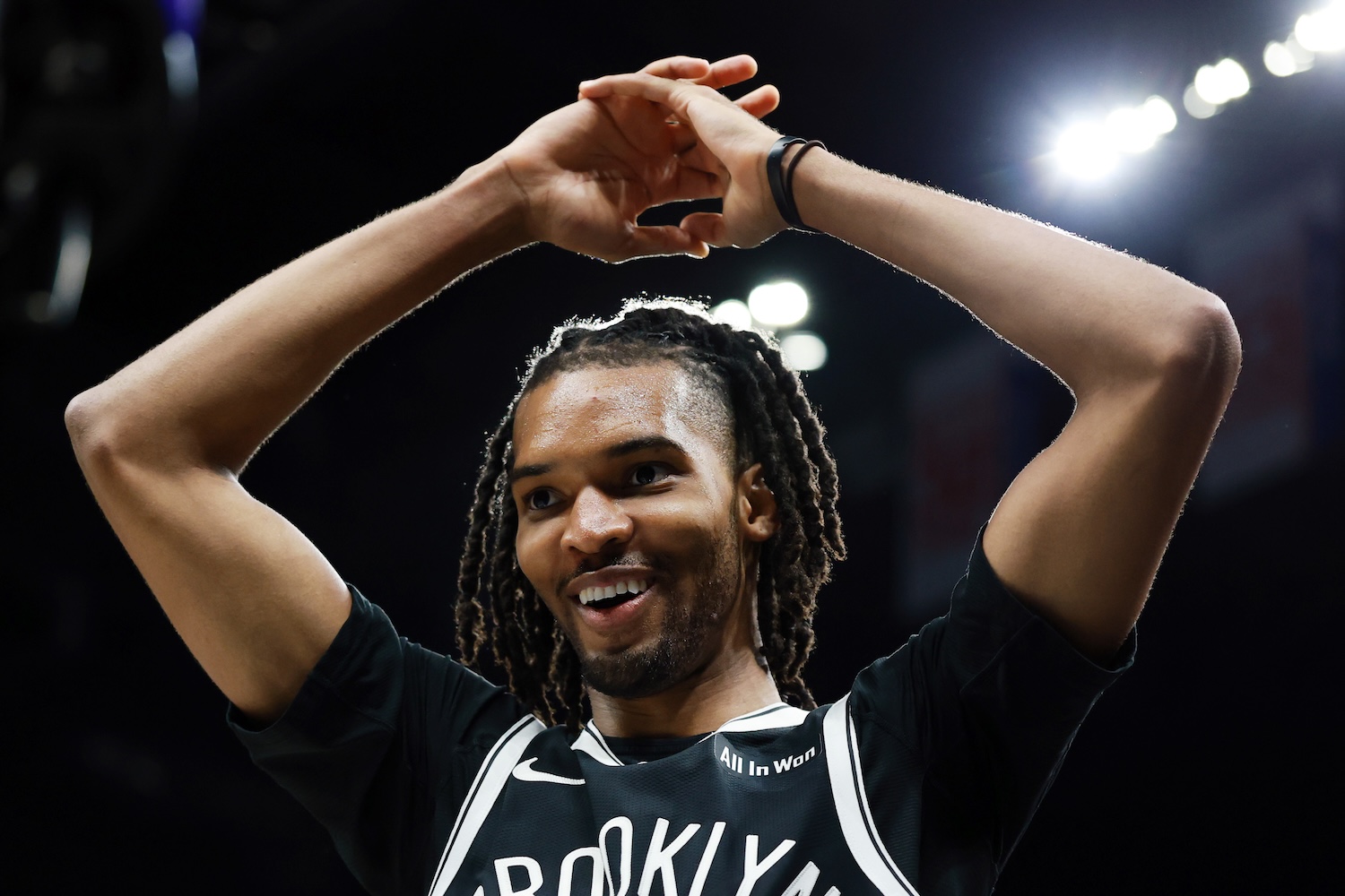 Ziaire Williams #1 of the Brooklyn Nets reacts during the second half against the Memphis Grizzlies at Barclays Center on March 09, 2026 in the Brooklyn borough of New York City. The Nets won 126-115.