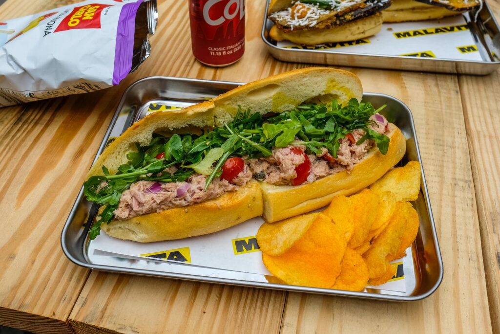 The Tonno, with capers and tomato, $16, from Malavita, the best new sandwich shop in Greenpoint, Brooklyn