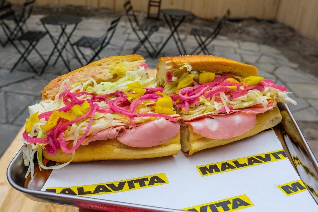 The Rockaway, with mortadella, salami, and hot soppressata, $19, from Malavita, the best new sandwich shop in Greenpoint, Brooklyn