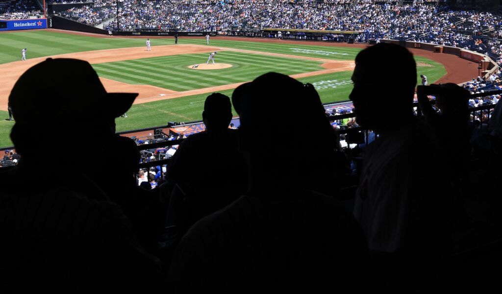 Fans watch the game between the New York Yankees and the New York Mets at Citi Field on July 06, 2025 in New York City.