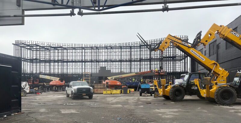 The slowly filling lot at 140 Stewart Avenue, former home of the Brookyn Mirage nightclub in East Williamsburg, Brooklyn