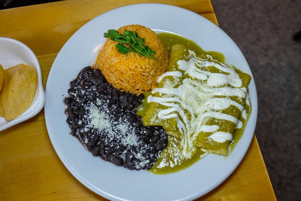 Enchiladas with Oaxacan cheese, $24 from Bar Bruno in Carroll Garden, Brooklyn