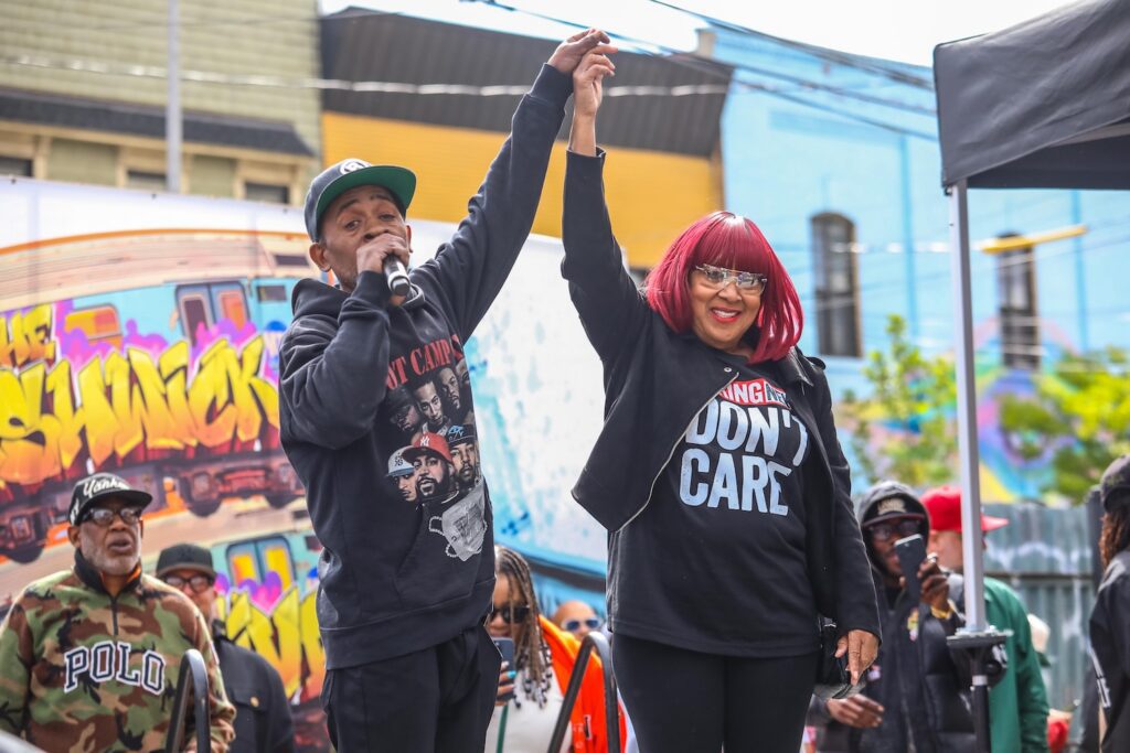Buckshot and his mom at the 15th annual Bushwick collective block party