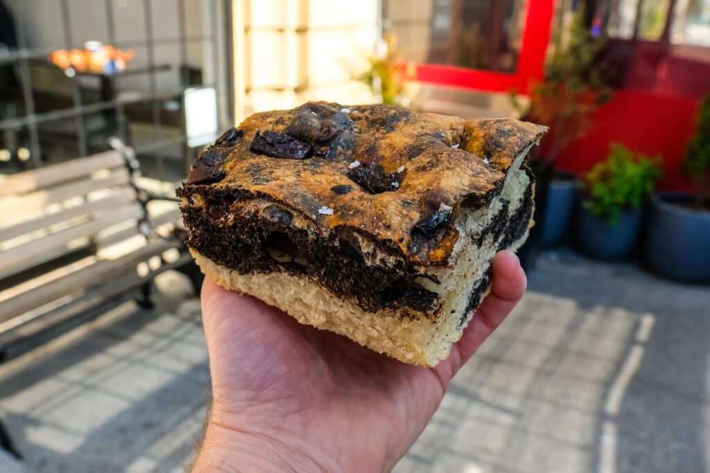 The coco bliss slab, $6.50, from Nacha Focaccia in Crown Heights, Brooklyn