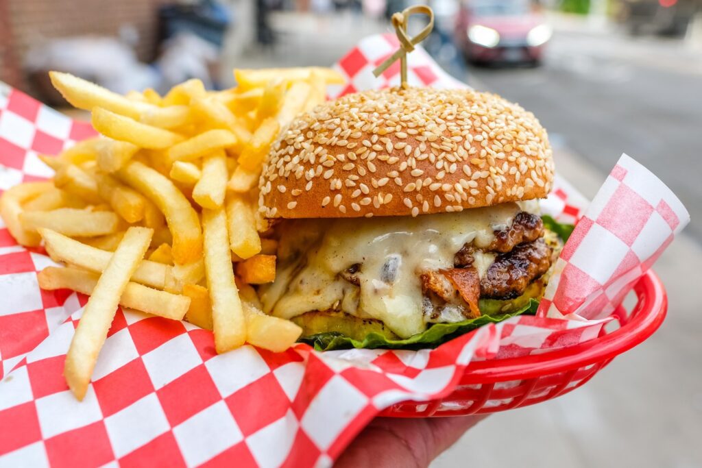 The Ramirez burger from Socceria in Greenpoint, Brooklyn