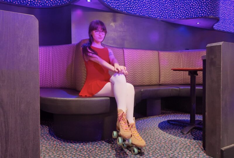 Comedian Ivy Wolk skating at Xanadu in Bushwick
