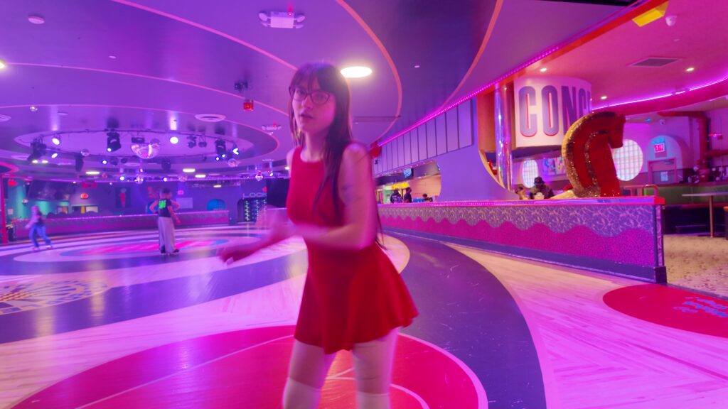 Comedian Ivy Wolk skating at Xanadu in Bushwick
