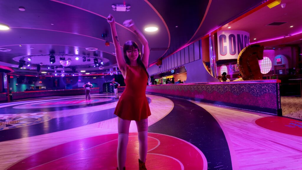 Comedian Ivy Wolk skating at Xanadu in Bushwick