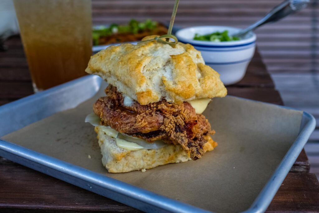 Hot chicken biscuit, $18, from Ferguson's Country in Greenpoint, Brooklyn