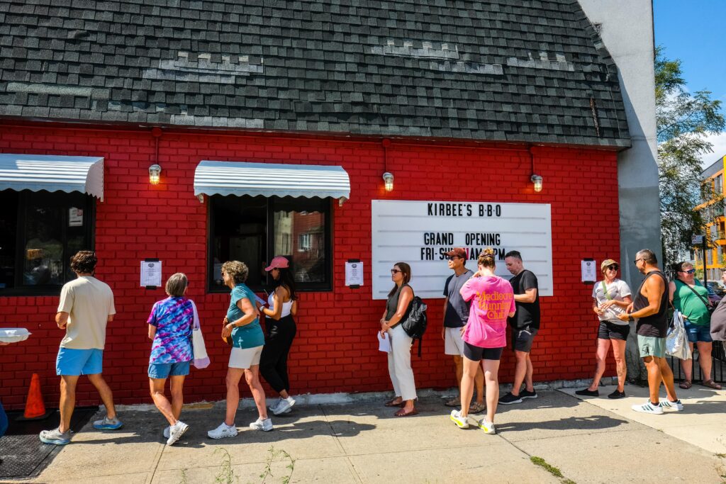 Line outside of Kirbee's BBQ in Greenpoint 