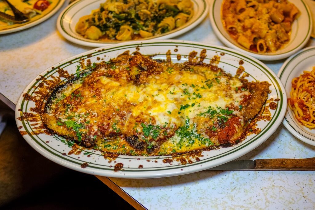 Chicken parm platter, comes with spaghetti, $30, from Sam's in Cobble Hill, Brooklyn.
