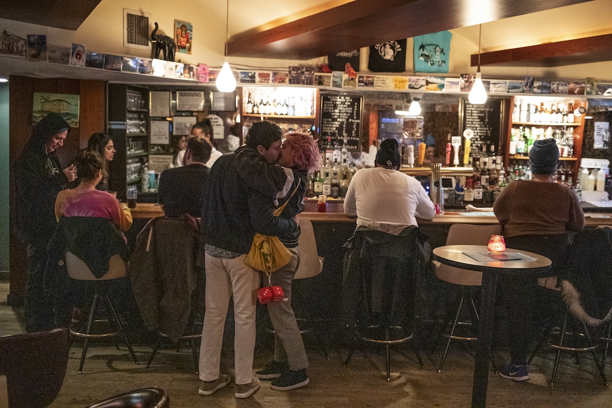 NEW YORK, NY - MARCH, 16: Patrons drink at The Commodore on March 16, 2020 in the Williamsburg neighborhood of Brooklyn.