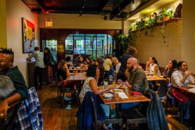The dining room at Top Chef star Rasika Venkatesa's new restaurant Mythily in Williamsburg