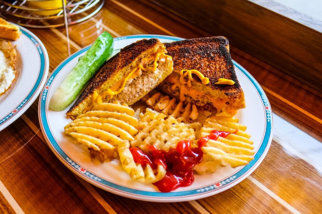 Tuna melt with waffle fries, $14, from Val's Diner in Red Hook, Brooklyn.