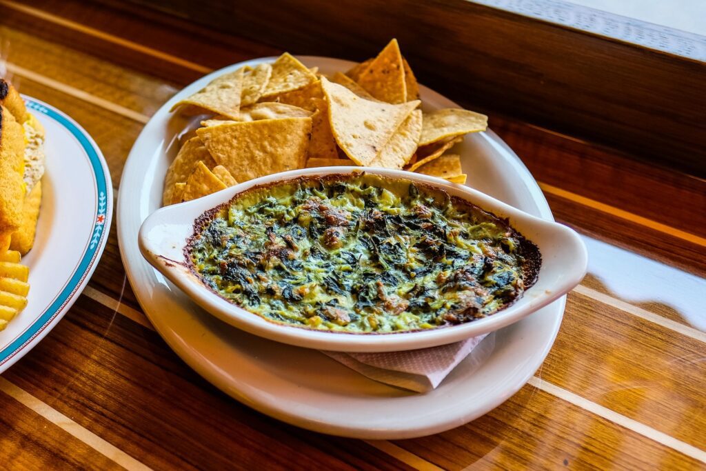 Spinach artichoke dip, $10, from Val's Diner in Red Hook, Brooklyn